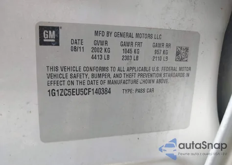 2012 Chevrolet Malibu 1Lt from USA, damaged, VIN 1G1ZC5EU5CF140384